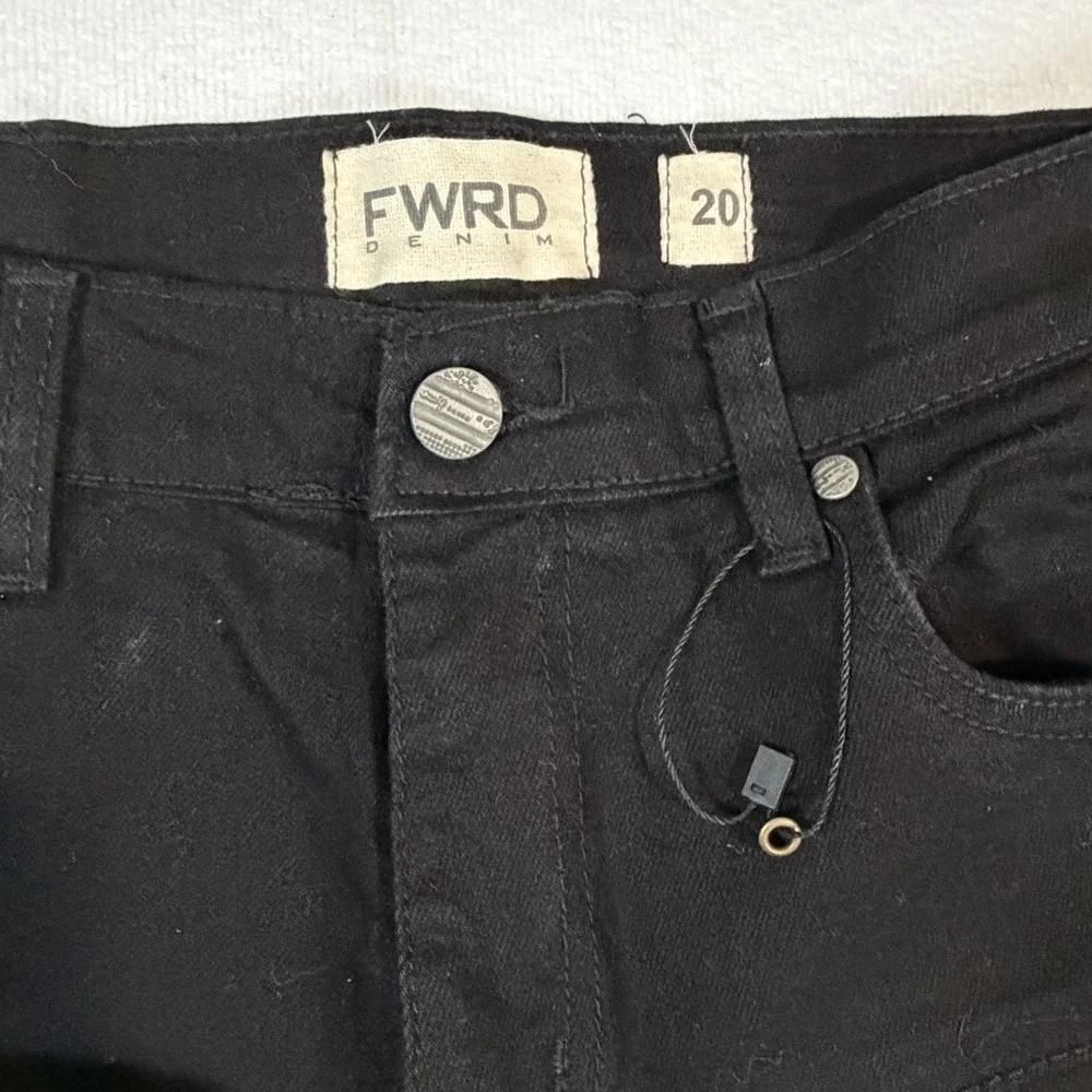 FWRD Denim Black Distressed Frayed Stacked Raw Edge Straight Slim Leg‎ Sz 30
